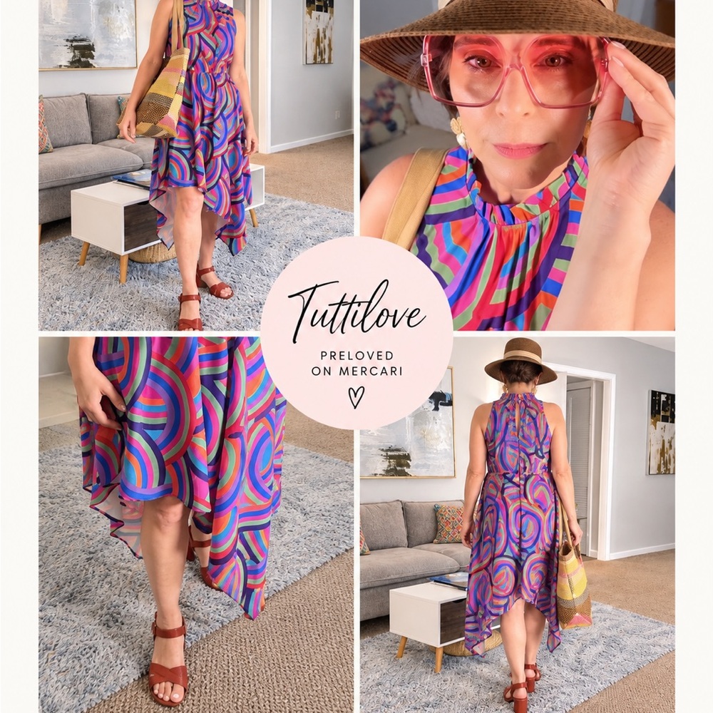 Sleeveless Asymmetrical Purple Multicolor Halter Dress by